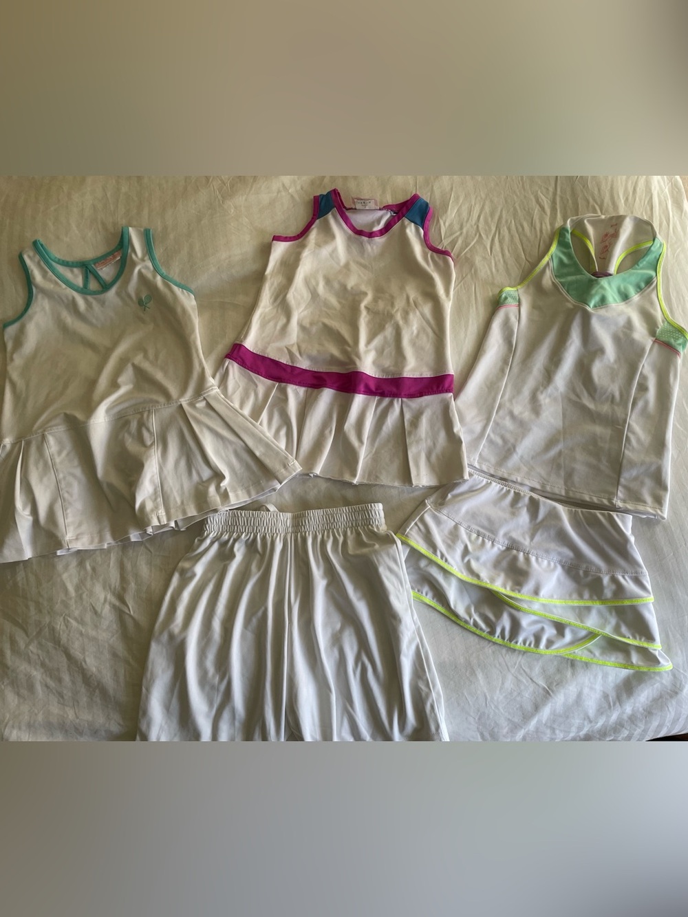 Bundle Girls White Tennis Dress Set with Pink, Teal, and Lime Accents